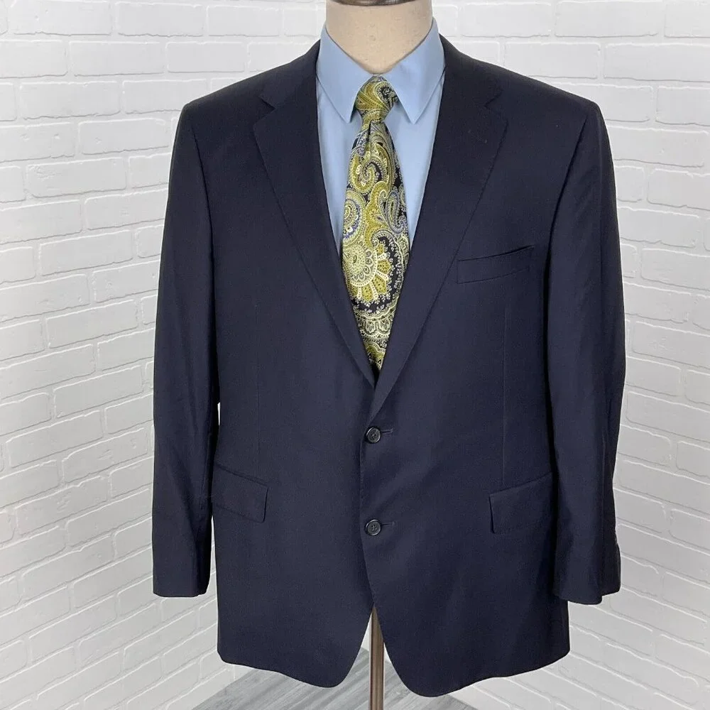 Samuelsohn Blazer Men 46R Blue‎ Surgeon Cuffs Colombo Icewool 150s Italy